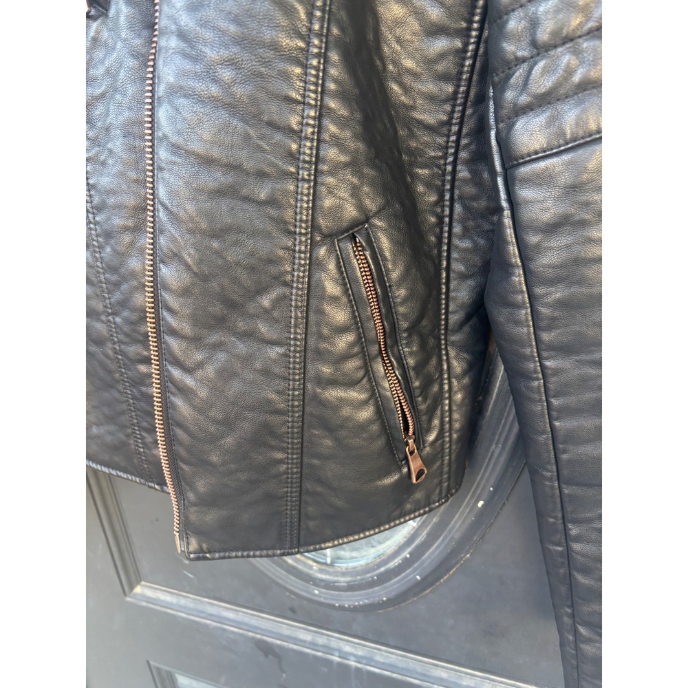 Marc New York Andrew Marc Black Faux Leather Moto Jacket Rose Gold Hardware M‎ - Picture 3 of 13